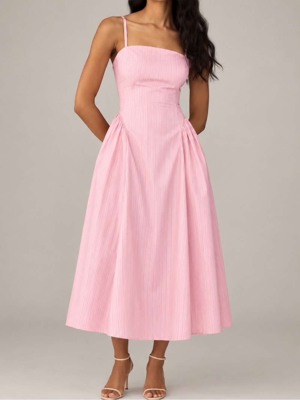 NWT Anthro Maeve  Fitted bodice A-Line Princess seams in Pink Midi Dress, XL